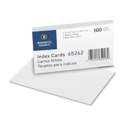 Business Source BSN65262 Plain Index Cards 8''x5'' 100 Pack White