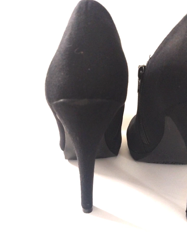 Botas Merona Molly Tacones de Aguja Botín al Tobillo Cremallera Tela Negra Para Mujer Talla 11 Foto 3 de 4