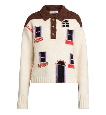 JW Anderson House Polo Intarsia Wool Sweater Ivory Cream Flax Chunky Knit XS