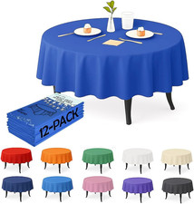 12-Pack Royal Blue Plastic Tablecloths   84 Inch round Disposable Table Covers,
