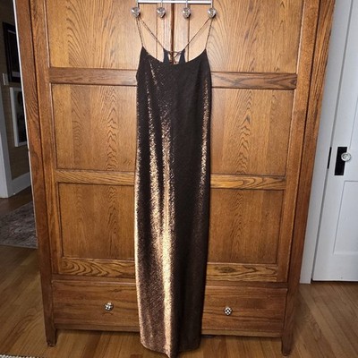 Vintage Metallic Copper Slip Dress Blondie & Me Lace-Up Back