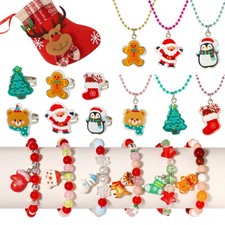 PinkSheep 18-Pc Kids Christmas Necklace Bracelet Set Girls Holiday Jewelry Gift