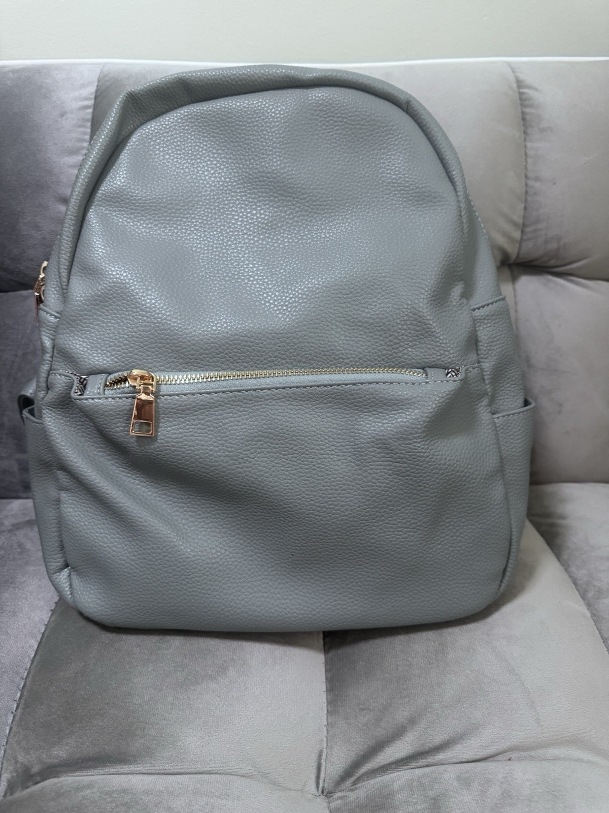 Gray Pebbled Backpack Adjustable Strap Gold Hardw… - image 1