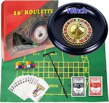Deluxe Poker Roulette Wheel Set Casino Game Table Set Card Chip Rake & Felt Mat