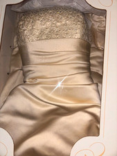 David's Bridal V8175 Strapless Beaded Satin A-Line Wedding Dress 10 Ivory/Gold