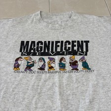 Vintage Disney Snow White 7 Dwarves T Shirt Gray Men  s 2XL 90s Funny Cartoon Tee