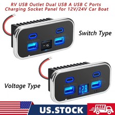 RV USB Outlet Dual USB A USB C Ports Charging Socket Panel for 12V/24V Car Boat