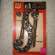 Vintage 1960's Shutter Dogs, Holders Steel Black WESSEL USA made Rustproof NOS