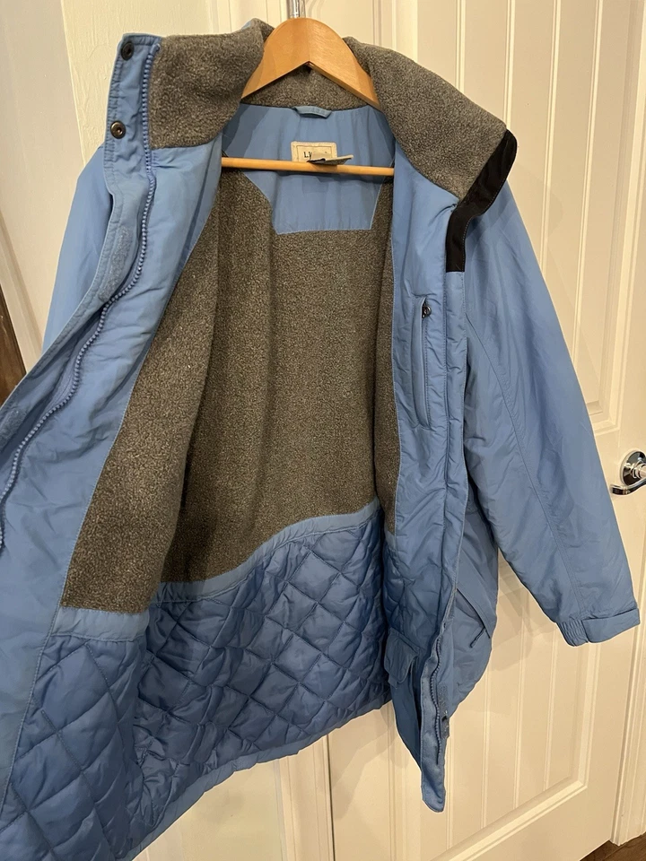 Vintage LL Bean Winter Warmer Coat Jacket Hooded Fleece XL Parka Blue Womens - Image 4 of 4