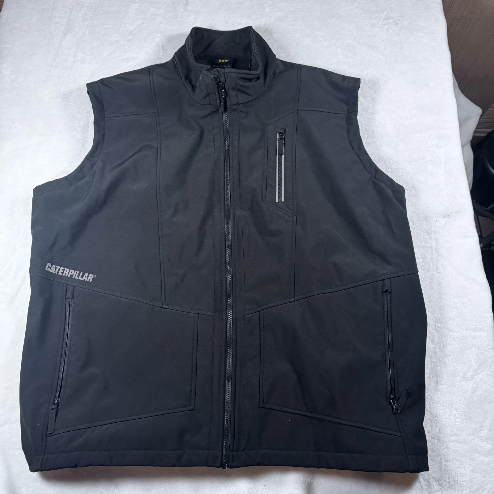 Caterpillar Vest Mens 3XL Black Softshell Full Zip Insulated Workwear Utility