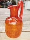 Vintage Blenko crackle glass red/orange Pitcher/vase Hand Blown 8"