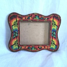 Huichol Picture Frame Hand Beaded 3" x 2 3/8" Opening Colorful Rare Please Read