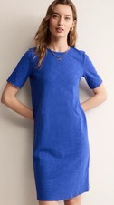 Boden Charlie Pom‑Pom Trim Cotton Shift Dress Blue 6L