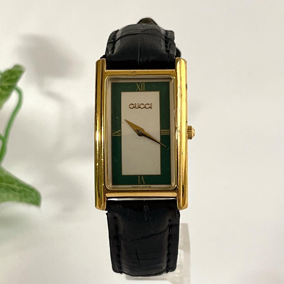 Gucci Rectangular White Dial Leather Watch Used A… - image 2