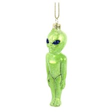 MARTIAN ORNAMENT 4.5" Glass Green Alien Outer Space Age UFO Christmas Tree NEW
