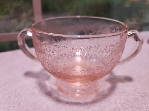 Hazel Atlas Glass FLORENTINE Poppy Pink Footed Sugar Dish