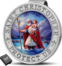 Saint Christopher Medal for Car, Colorful 3D Relief St Christopher Visor Clip