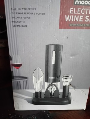 Moocoo Electric Wine Opener Set Vacuum Stopper Aerator Foil Cutter Storage Base