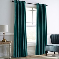 Teal Green Velvet Curtains for Living Room Thermal Insulated Rod Pocket Back ...