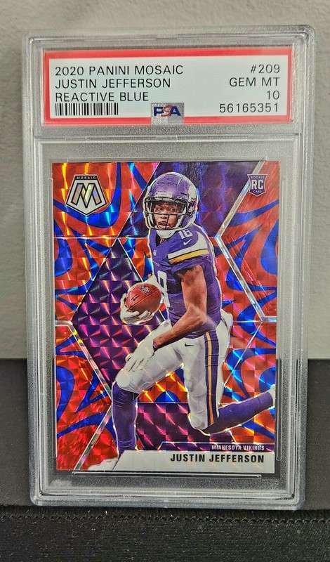2020 PANINI MOSAIC REACTIVE BLUE PRIZM #209 JUSTIN JEFFERSON RC PSA 10