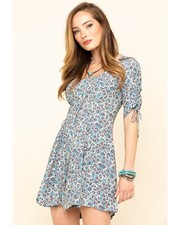 Free People Floral Lace Up Mini Dress Size XS S Blue Ivory Boho NEW