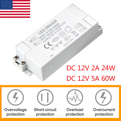 AC 110V to DC 12V 24W/60W Transformer Power Supply LED Driver Adapter Universal
