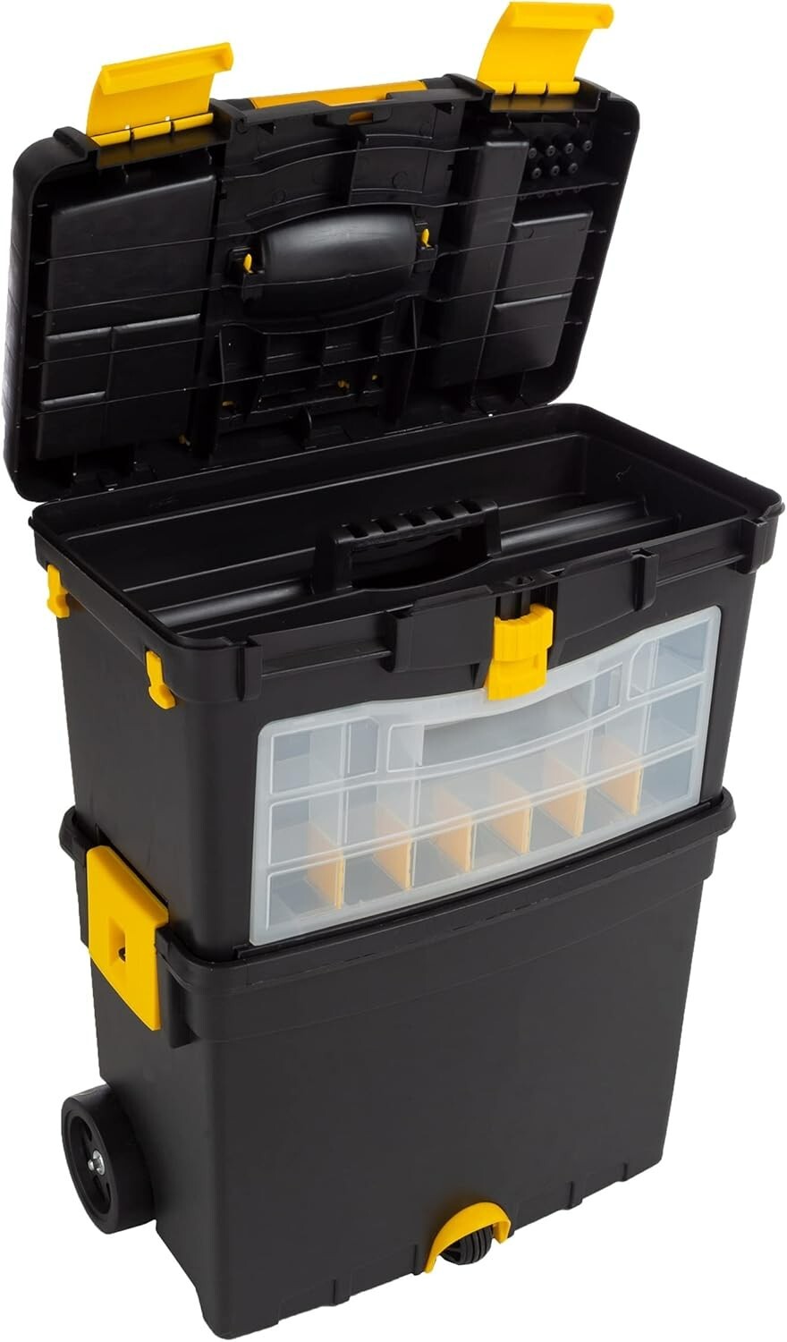 Durable Rolling Tool Box with Wheels & Comfort Handle - 24 Compartment Organizer