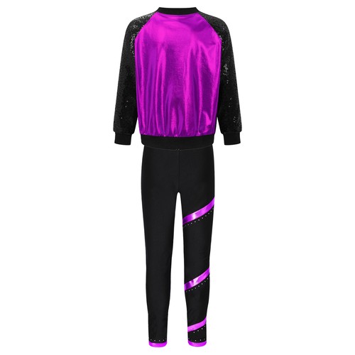 Kids Boys Girls Dance Outfits Workout Coat With Trousers Dancewear Hip Hop Gym - Picture 30 of 41