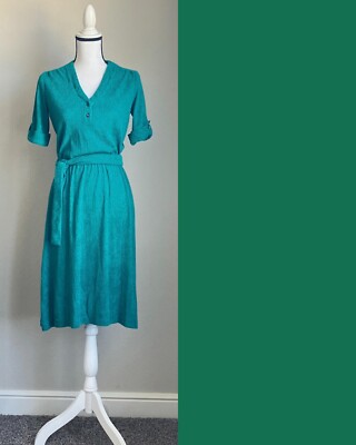 1970s Kelly Green Belted Dress, 1980s Terry Cloth Dress with Belt | eBay