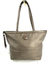 Coach Stitch Outline C Signature F19409 Bronze Leather Tote Shoulder Bag Purse