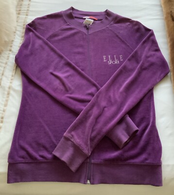 Elle Sport Purple Full Zip Velour Tracksuit Jacket Size M VGC UK