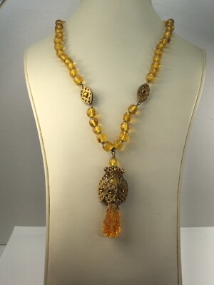 EXQUISITE MARIAM HASKELL NECKLACE 1940s HONEY SUCKLE - YELLOW BEADS (C1429) 