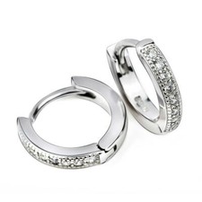 Rhodium Plated 925 Sterling Silver Gold Small Huggie Milgrain CZ Hoop Earrings