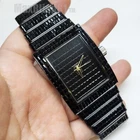 Men's Watch Luxury Iced Black Baguette Full Stone Square Bracelet Metal Band