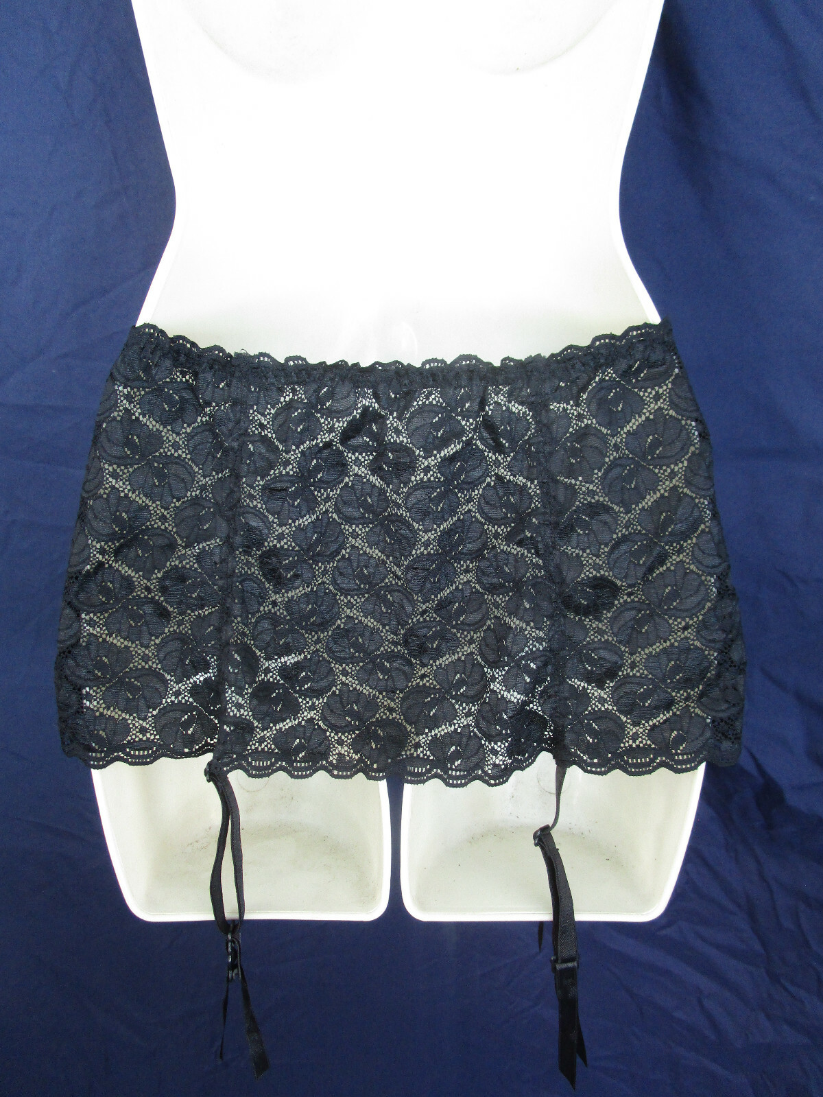 Goth Burlesque Sheer Black Nylon Lace Garter Belt Skirt Stockings