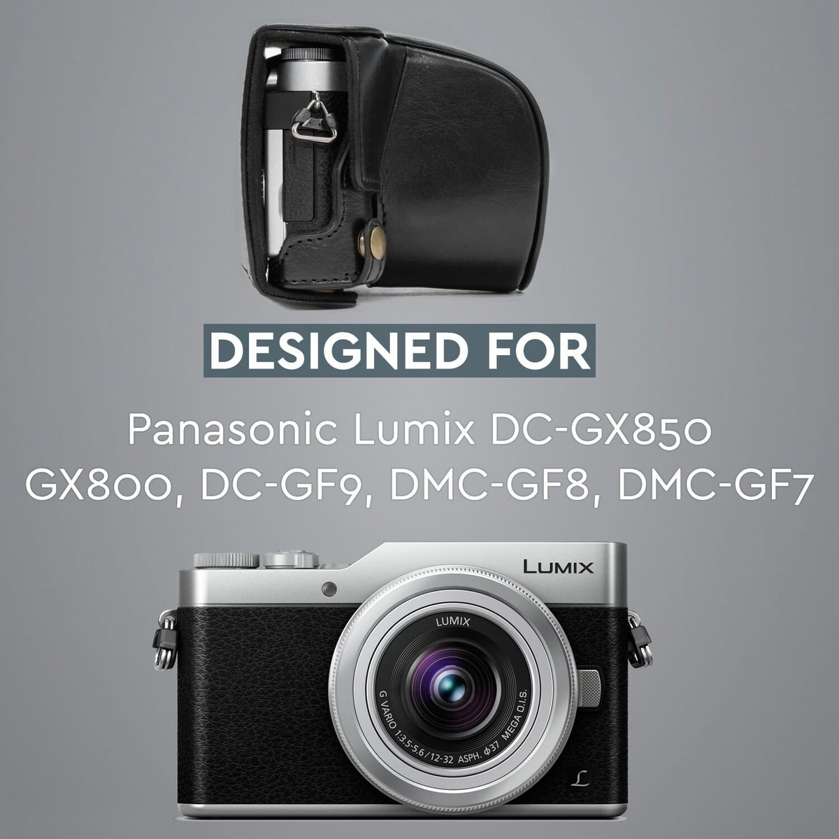 MegaGear Panasonic Lumix DC-GX850, DC-GF9 (12-32mm), DMC-GF8, GX800 Leather Case MegaGear Panasonic Lumix DC-GX850, DC-GF9 (12-32mm), DMC-GF8, GX800 Leather Case
