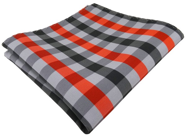 Tigertie Designer Einstecktuch In Orange Silber Grau Anthrazit Kariert-image