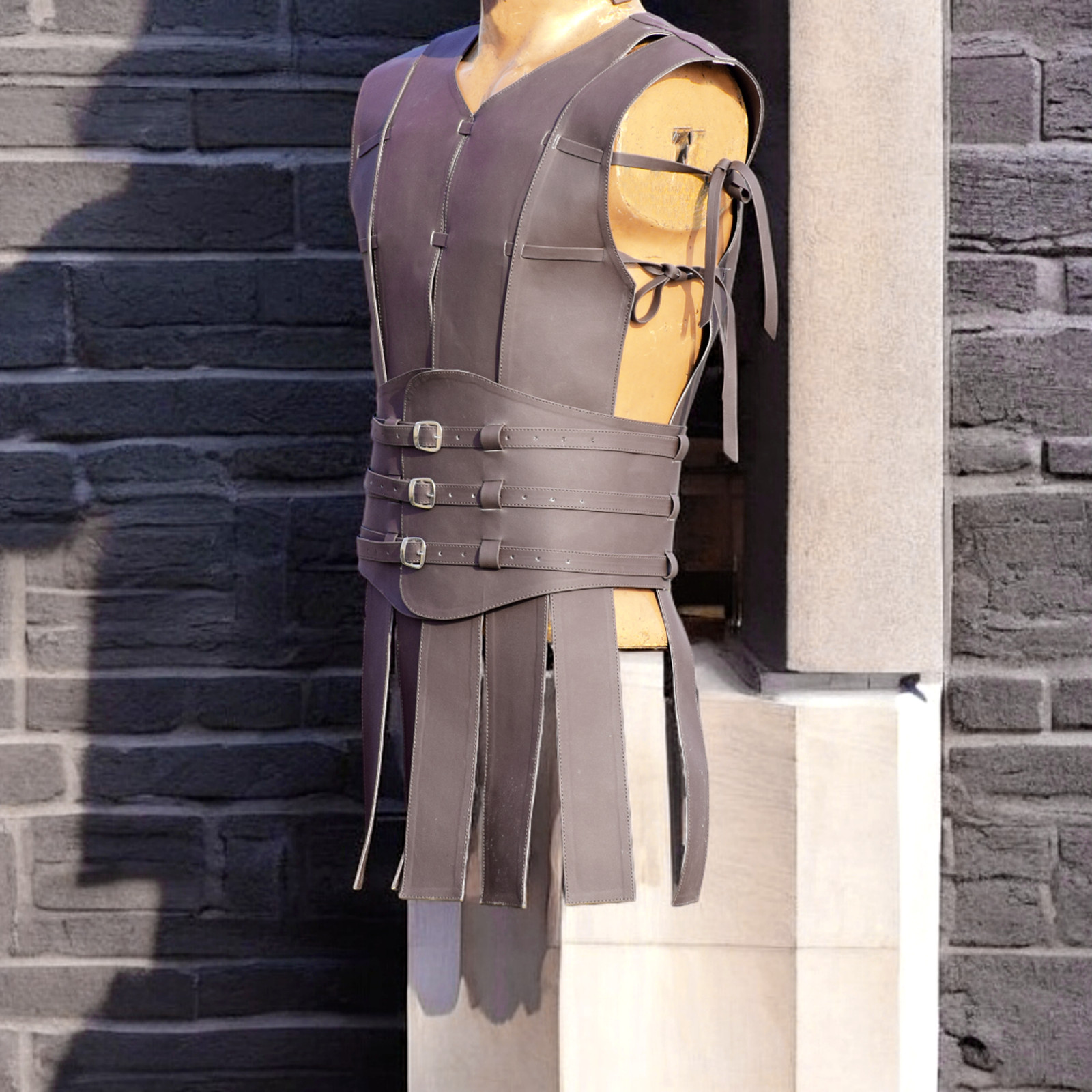 Disfraz de hombre romano antiguo túnica de cuero sintético gladiador medieval...