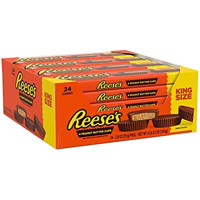 REESE'S Milk Chocolate Peanut Butter King Size Cups Candy, Bulk, 2.8 oz Bars (24