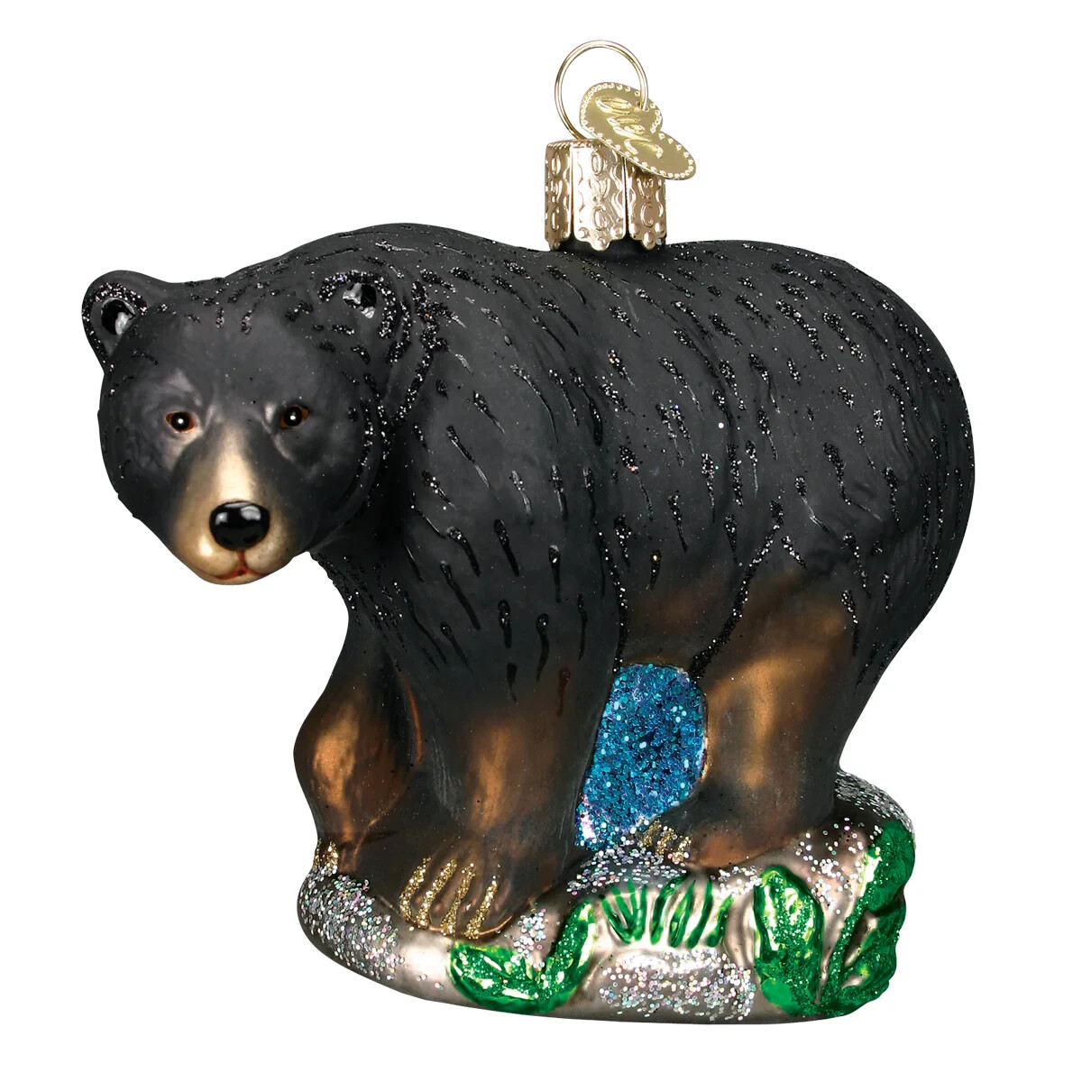 Old World Christmas BLACK BEAR (12207) Glass Ornament w/ OWC Box