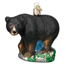 Old World Christmas BLACK BEAR (12207) Glass Ornament w/ OWC Box