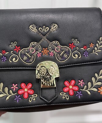 Disney Pixar Coco Skull Floral Embroidered Purse Handbag Crossbody Bag