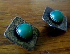 Clips Vintage Gil D'Arenà France Paris - Métal Doré Et Lucite Verte - Années 80