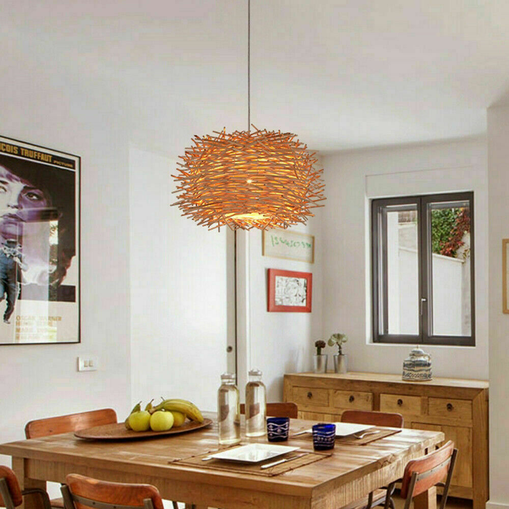 Handmade Rattan Weaving Chandelier Bird Nest Pendant Lamp Light Wicker Bamboo