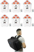 6 Rockville RockWedge LED RGBWA UV White Wireless DMX Battery Lights Backpack