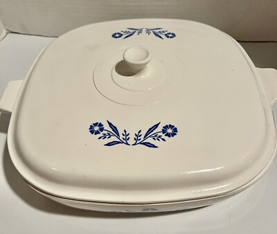 Corning Ware Blue Corn Flower. Casserole. Vintage Pyroflam Mid 1900 s. 10 x10x3 