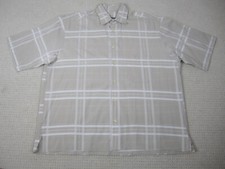 VTG Burberry London Shirt Mens Medium Beige Plaid Short Sleeve Button Down USA