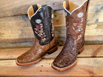 Kid s Western  Cowgirl Square Toe Boots Genuine Leather Boots