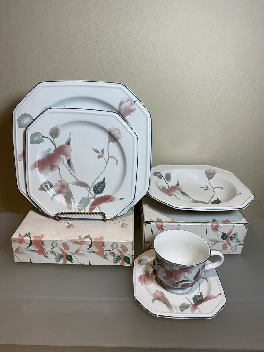 Vintage Mikasa piece square china dinnerware set F3003 SILK FLOWERS