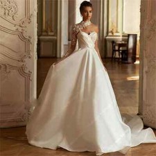 Vintage Satin Wedding Dresses Graceful Single Sleeves Backless Bridal Gowns